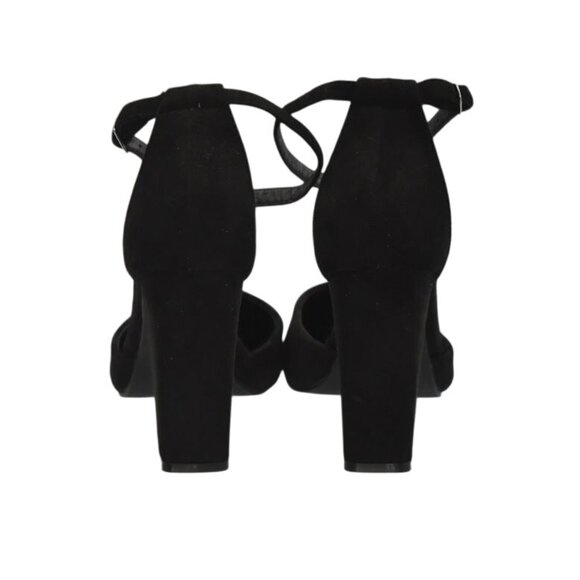 Black Suede High Heel Shoes Womens 10 Block Heel Ankle Strap Pointed Toe - Picture 3 of 6